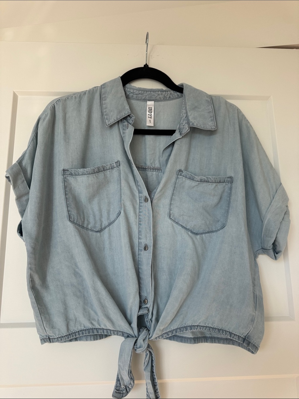 Light Blue Tie-Front Button-Down Denim Shirt